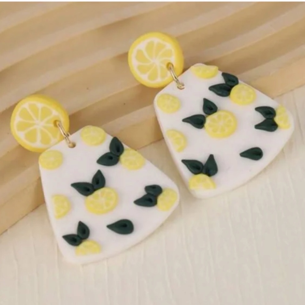 💍 FREE Lemon Drop Artsy Abstract Chic Glam Hipster Fruit Clay Like Hip Earrings